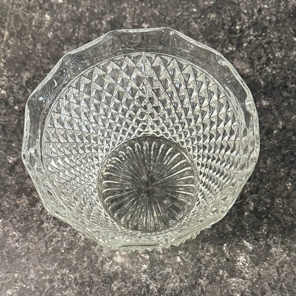 Vintage Indiana Glass Diamond Point Clear Ice Bucket/Vase/Planter
